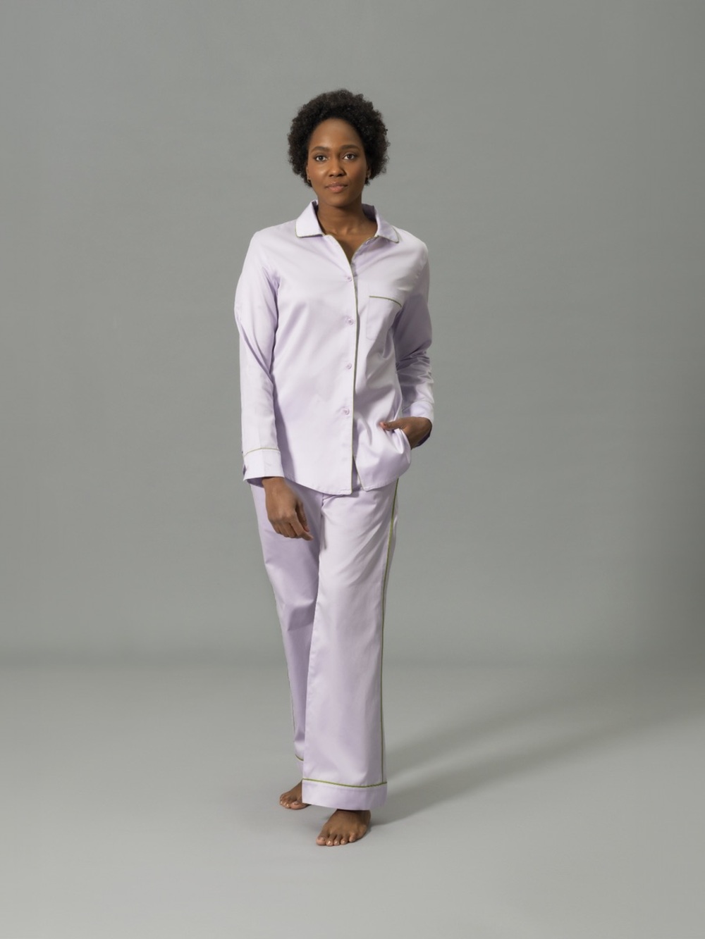 Matouk Nocture Pajama Set Egyptian Cotton Luxury Linen Small Purple Green EUC